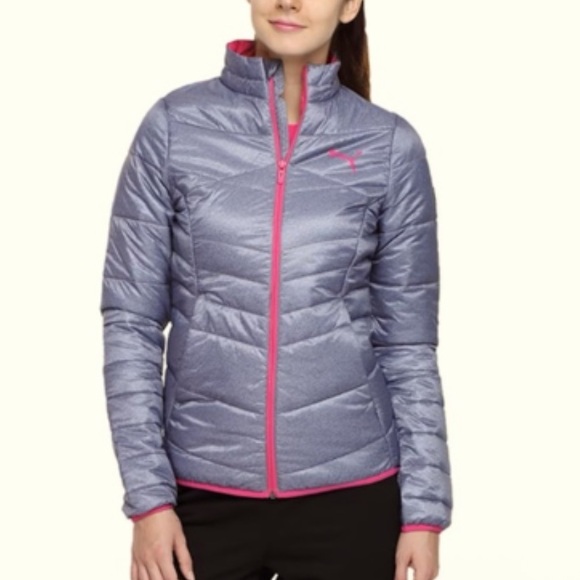 Puma lightweight puffer jacket in pink and gray - Picture 1 of 12